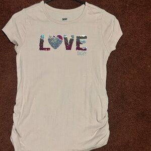 10 for $20 DKNY Cream T-Shirt with Sequin Love Design
